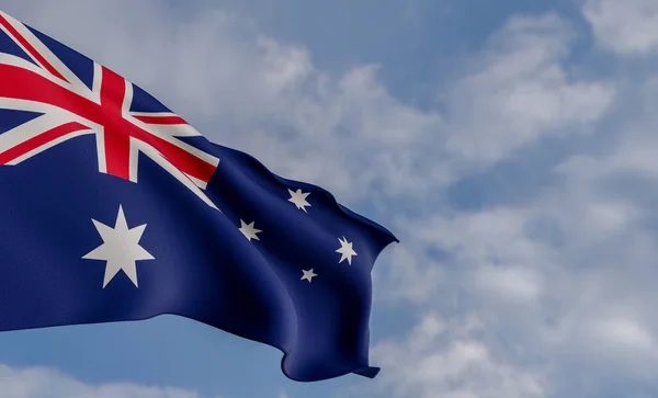 National flag Australia, Australia flag, fabric flag Australia, blue sky background with Australia flag, 3D work and 3D image