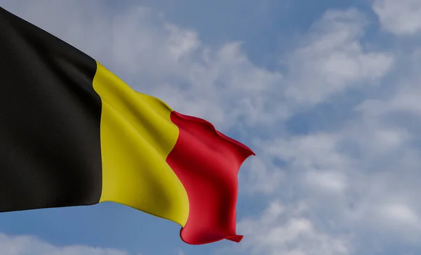National flag Belgium, Belgium flag, fabric flag Belgium, blue sky background with Belgium flag, 3D work and 3D image