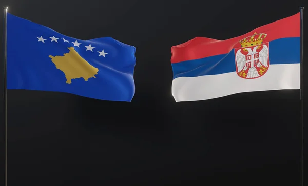 Kosovo Serbia Flags Kosovo Flag Serbia Flag Black Background Copy — 스톡 사진