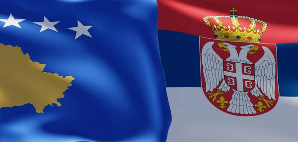 Kosovo Serbia Flags Kosovo Flag Serbia Flag Work Image — стокове фото