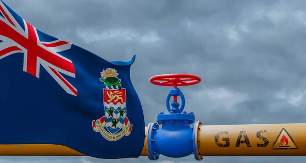 Cayman Islands gas, valve on the main gas pipeline Cayman Islands, Pipeline with flag Cayman Islands, Pipes of gas from Cayman Islands, 3D work and 3D image