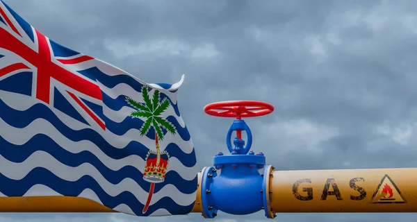 British Indian Ocean Territory gas, valve on the main gas pipeline British Indian Ocean Territory, Pipeline with flag British Indian Ocean Territory, 3D work and 3d image