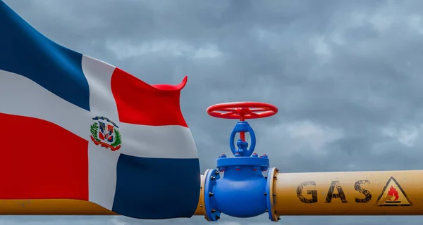 Dominican Republic gas, valve on the main gas pipeline Dominican Republic, Pipeline with flag Dominican Republic, Pipes of gas from Dominican Republic, 3D work and 3D image