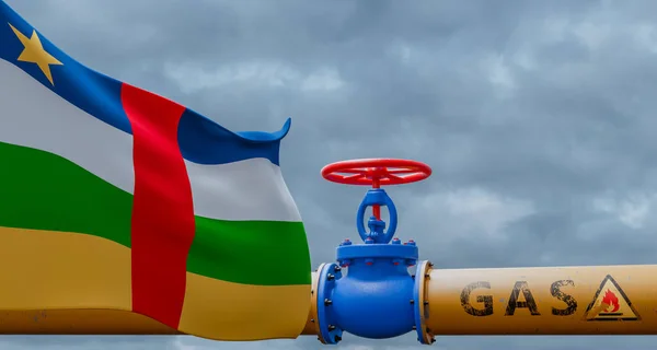 Central African Republic gas, valve on the main gas pipeline Central African Republic, Pipeline with flag Central African Republic, Pipes of gas from Central African Republic, 3D work and 3D image