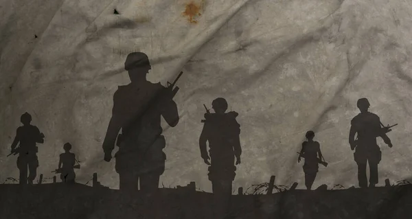 War Crisis Concept Shadow Soldiers Battlefield Dirty Background —  Fotos de Stock