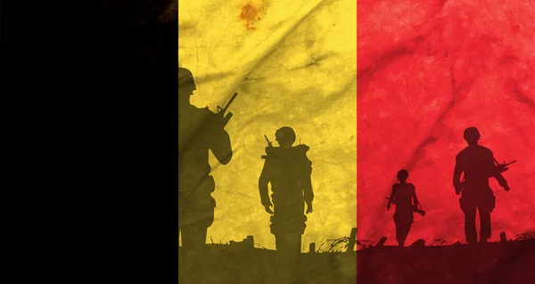 War Belgium Shadow Soldiers Battlefield Dirty Flag Belgium War Crisis — Stockfoto