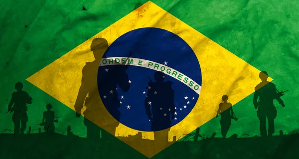 War Brazil Shadow Soldiers Battlefield Dirty Flag Brazil War Crisis — Foto de Stock