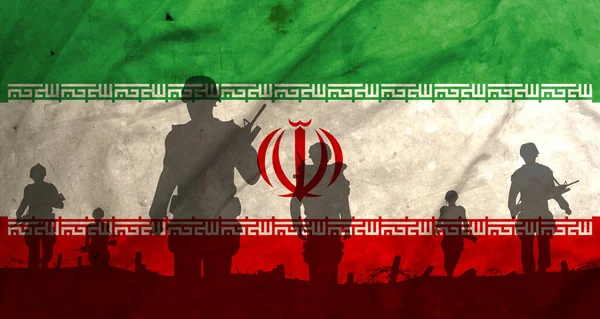 War Iran Shadow Soldiers Battlefield Dirty Flag Iran War Crisis — Stockfoto