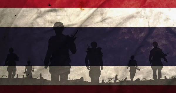 War Thailand Shadow Soldiers Battlefield Dirty Flag Thailand War Crisis — Stockfoto