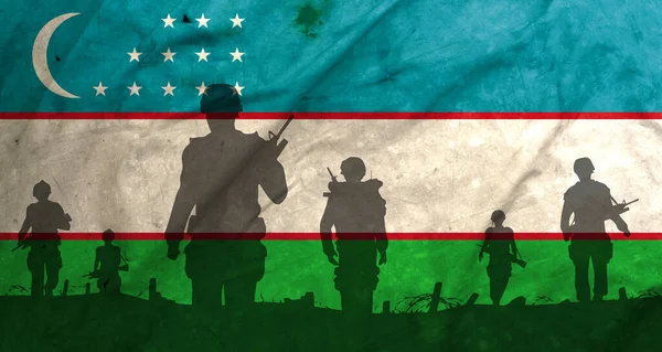 War Uzbekistan Shadow Soldiers Battlefield Dirty Flag Uzbekistan War Crisis — Φωτογραφία Αρχείου