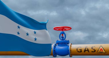 Honduras gas, valve on the main gas pipeline Honduras, Pipeline with flag Honduras, Pipes of gas from Honduras, 3D work and 3D image