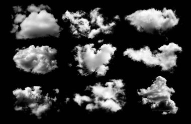 Texture clouds 9 pieces on a black background is isolated