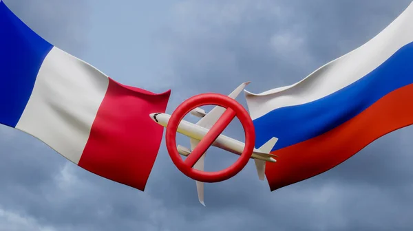 No travel by plane closed sky between France and Russia, Air travel banned between France and Russia, sanctions on Russian flights, closed sky from Russia to France, 3d illustration and 3d work