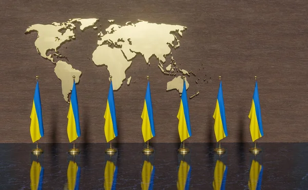 Прапори України Прапор України Саміт України Мапа Світу Стіні Робота — стокове фото