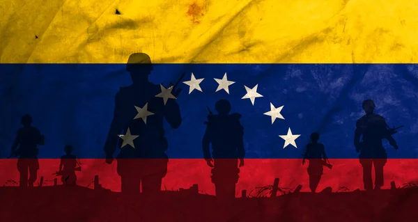 War Venezuela Shadow Soldiers Battlefield Dirty Flag Venezuela War Crisis — Fotografia de Stock