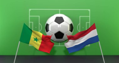 Cameroon vs Netherlands soccer Match FIFA World Cup Qatar 2022, on blur background with soccer field,  3D work and 3D image