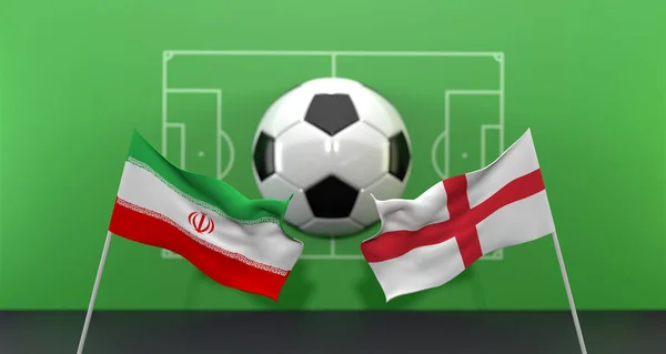 Iran vs England soccer Match FIFA World Cup Qatar 2022, on blur background with soccer field,  3D work and 3D image