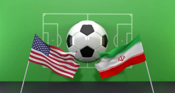 Iran vs United States soccer Match FIFA World Cup Qatar 2022, on blur background with soccer field,  3D work and 3D image