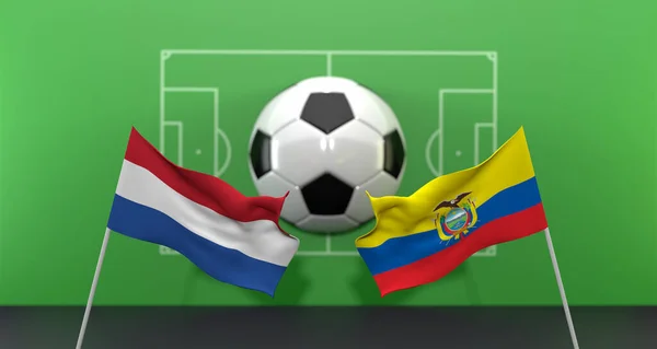 Netherlands vs Ecuador soccer Match FIFA World Cup Qatar 2022, on blur background with soccer field,  3D work and 3D image