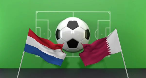 Netherlands vs Qatar soccer Match FIFA World Cup Qatar 2022, on blur background with soccer field,  3D work and 3D image