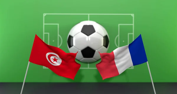 Tunisia vs France soccer Match FIFA World Cup Qatar 2022, on blur background with soccer field,  3D work and 3D image