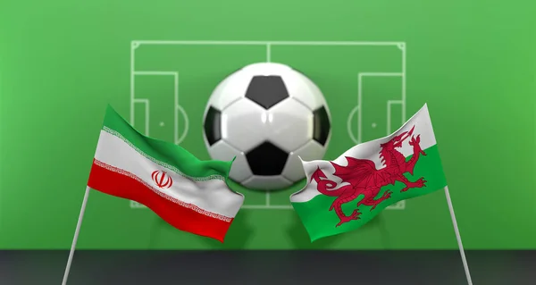 Wales vs Iran soccer Match FIFA World Cup Qatar 2022, on blur background with soccer field,  3D work and 3D image
