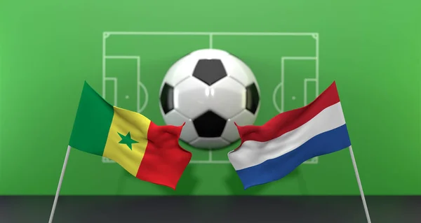Cameroon vs Netherlands soccer Match FIFA World Cup Qatar 2022, on blur background with soccer field,  3D work and 3D image