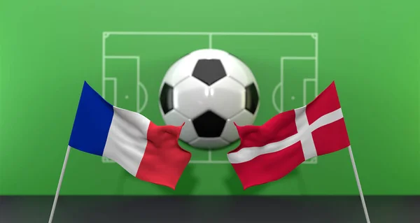 France vs Denmark soccer Match FIFA World Cup Qatar 2022, on blur background with soccer field,  3D work and 3D image