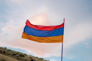 Armenian flag on blue dark sky
