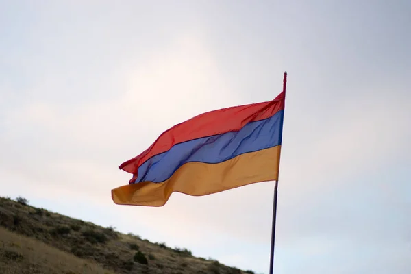 Armenian Flag Blue Dark Sky — 图库照片