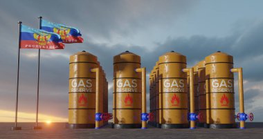 Luhansk gas reserve, Luhansk Gas storage reservoir, Natural gas tank Luhansk with flag Luhansk, sanction on gas, 3D work and 3D image