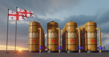 Georgia gas reserve, Georgia Gas storage reservoir, Natural gas tank Georgia with flag Georgia, sanction on gas, 3D work and 3D image