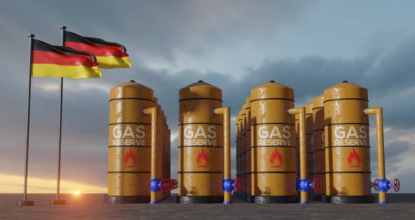 Germany gas reserve, Germany Gas storage reservoir, Natural gas tank Germany with flag Germany, sanction on gas, 3D work and 3D image