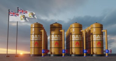 British Antarctic Territory gas reserve, British Antarctic Territory Gas storage reservoir, Natural gas tank British Antarctic Territory with flag British Antarctic Territory, sanction on gas, 3D work and 3