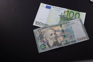 Dram Euro Conflicts, banknote Euro and banknote Dram, Dram vs Euro, Economic crisis