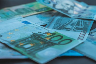 Euro Dollar Dram Ruble banknotes, Economic crisis, Wallpaper business and finance