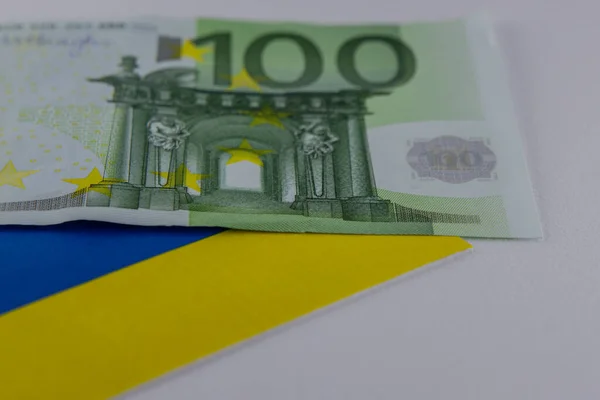Euro banknote with Ukraine flag, Financial assistance to Ukraine from Europe, Support Ukraine, Financial Aid from Europe