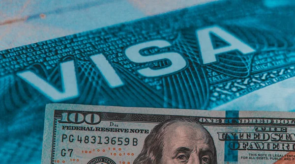 Travel visa background, Work and Travel VISA, Immigration visa with Dollar banknote