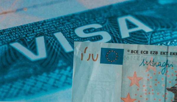 Travel visa background, Work and Travel VISA, Immigration visa with Euro banknote