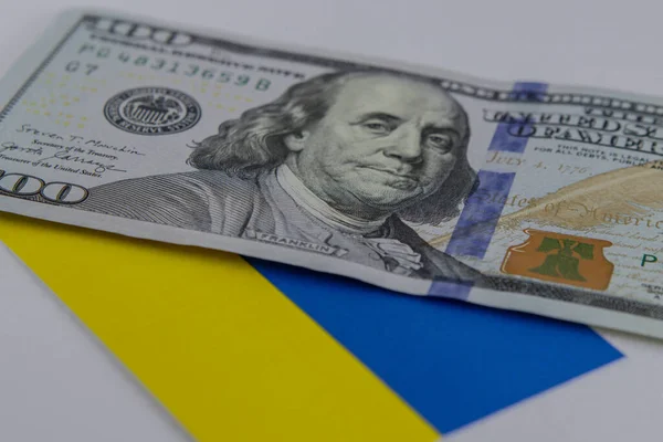 Dollar banknote with Ukraine flag, Financial assistance to Ukraine from USA, Support Ukraine, Financial Aid from USA