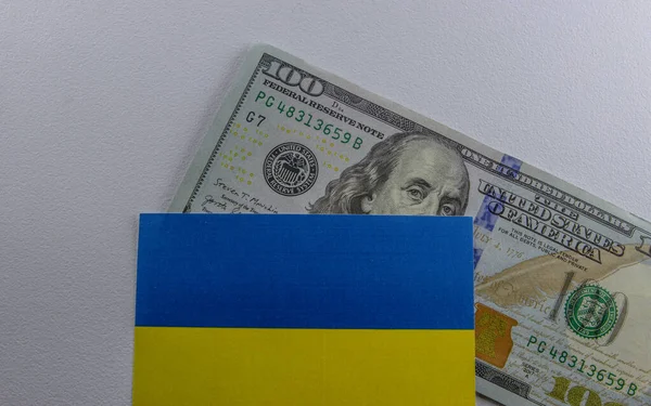 Dollar banknote with Ukraine flag, Financial assistance to Ukraine from USA, Support Ukraine, Financial Aid from USA