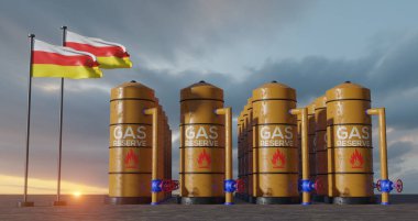 South Ossetia gas reserve, South Ossetia Gas storage reservoir, Natural gas tank South Ossetia with flag South Ossetia, sanction on gas, 3D work and 3D image