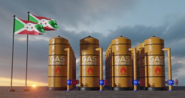 Burundi gas reserve, Burundi Gas storage reservoir, Natural gas tank Burundi with flag Burundi, sanction on gas, 3D work and 3D image