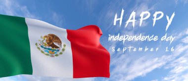Independence day of Mexico background with elegant fabric flag and typographic, Mexico national holiday with flag Mexico, 3D work and 3D image
