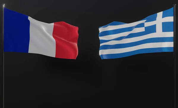 France and Greece flags. Flag France and Flag  Greece. 3D work and 3D image