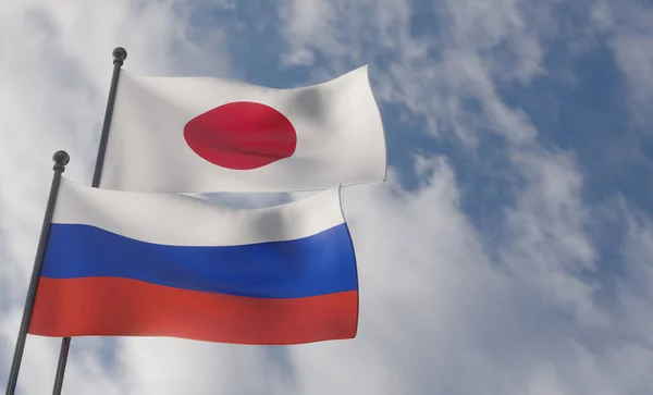 Japan Russia Flags Blue Sky Flag Japan Russia Work Image — 图库照片
