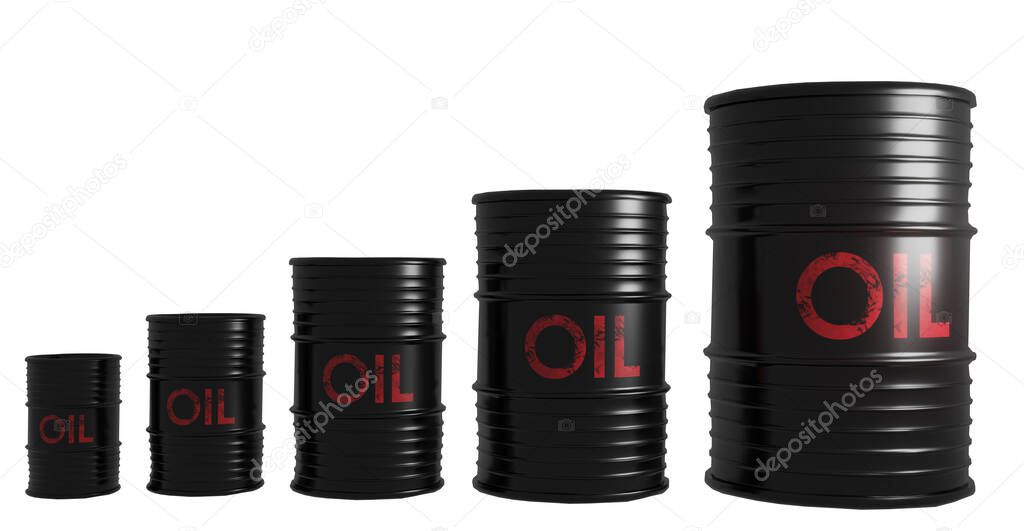 Collection of barrels of oil on transparent background, 3D work and 3D image