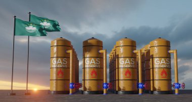 Macau doğal gaz rezervi, Macau gaz deposu, Macau bayrağı taşıyan doğal gaz deposu, gaz yaptırımı, 3D iş ve 3D görüntü