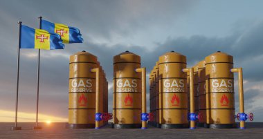 Madeira gaz rezervi, Madeira Gaz deposu, Madeira doğal gaz deposu Madeira bayrağı, gaz yaptırımı, 3D çalışma ve 3D görüntü