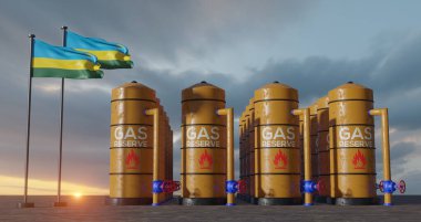 Ruanda doğalgaz rezervi, Ruanda doğalgaz deposu, Ruanda bayraklı Ruanda doğal gaz tankı, doğalgaz yaptırımı, 3D iş ve 3D görüntü